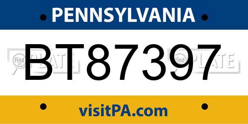 BT87397 Pennsylvania License Plate