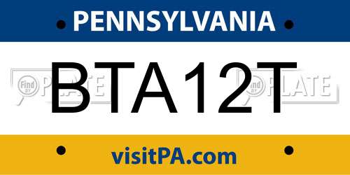 BTA12T Pennsylvania License Plate
