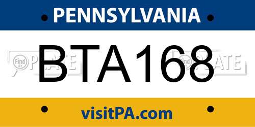 BTA168 Pennsylvania License Plate