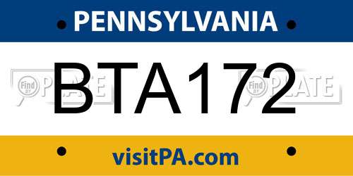 BTA172 Pennsylvania License Plate
