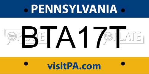 BTA17T Pennsylvania License Plate