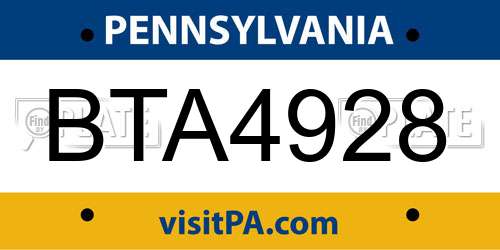 BTA4928 Pennsylvania License Plate