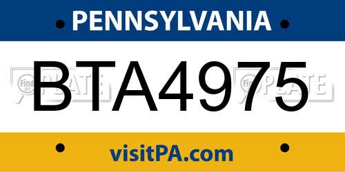 BTA4975 Pennsylvania License Plate