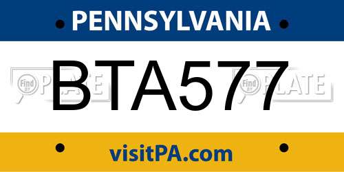 BTA577 Pennsylvania License Plate