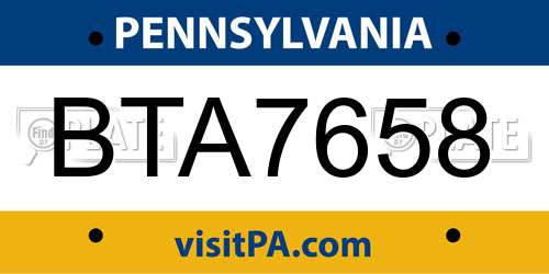 BTA7658 Pennsylvania License Plate