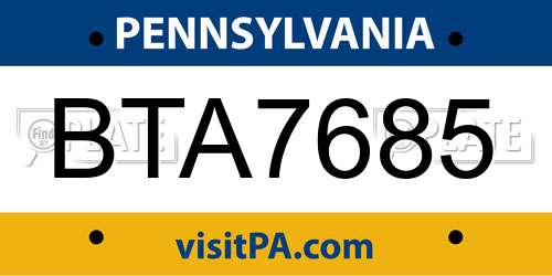 BTA7685 Pennsylvania License Plate