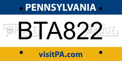 BTA822 Pennsylvania License Plate