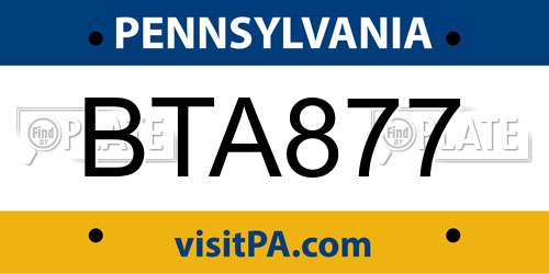 BTA877 Pennsylvania License Plate