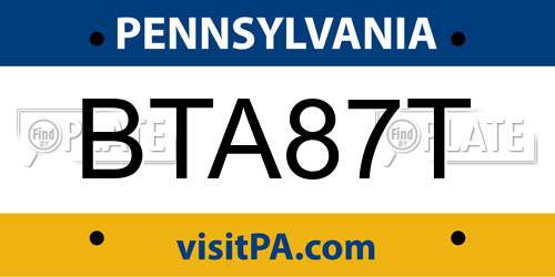 BTA87T Pennsylvania License Plate