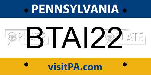 BTAI22 Pennsylvania License Plate