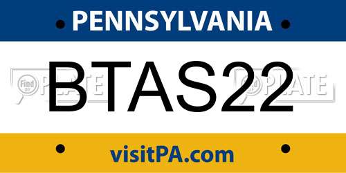 BTAS22 Pennsylvania License Plate