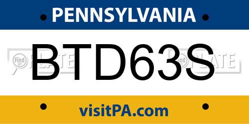 BTD63S Pennsylvania License Plate