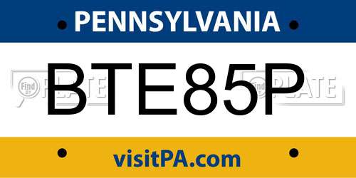BTE85P Pennsylvania License Plate