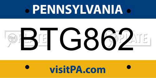 BTG862 Pennsylvania License Plate