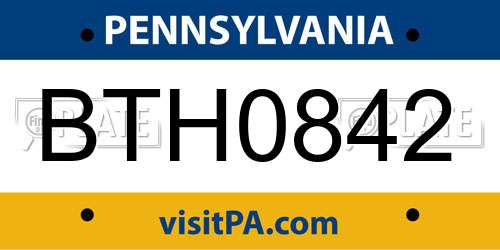 BTH0842 Pennsylvania License Plate