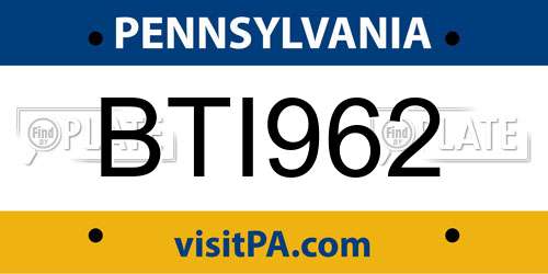 BTI962 Pennsylvania License Plate