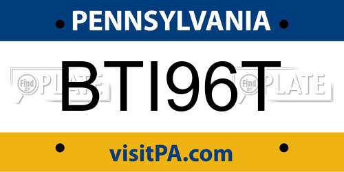 BTI96T Pennsylvania License Plate