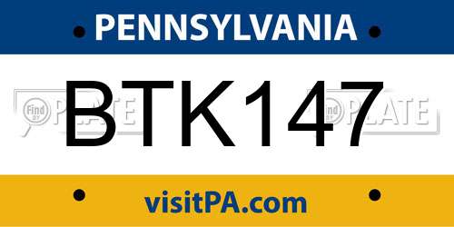 BTK147 Pennsylvania License Plate
