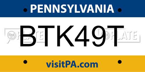 BTK49T Pennsylvania License Plate