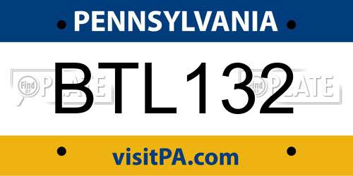 BTL132 Pennsylvania License Plate