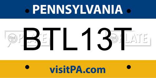 BTL13T Pennsylvania License Plate