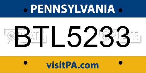 BTL5233 Pennsylvania License Plate