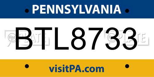 BTL8733 Pennsylvania License Plate