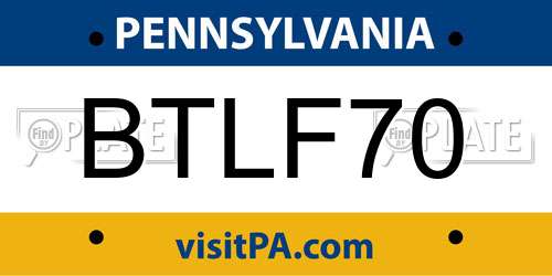 BTLF70 Pennsylvania License Plate