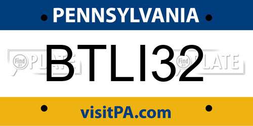 BTLI32 Pennsylvania License Plate