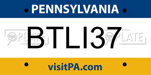 BTLI37 Pennsylvania License Plate