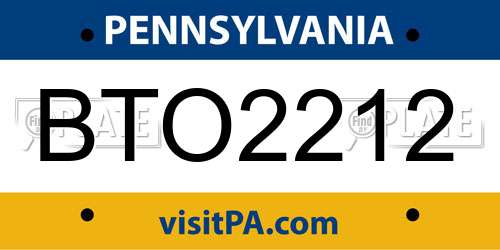 BTO2212 Pennsylvania License Plate
