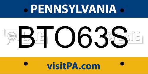 BTO63S Pennsylvania License Plate