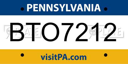 BTO7212 Pennsylvania License Plate