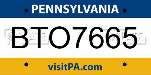 BTO7665 Pennsylvania License Plate