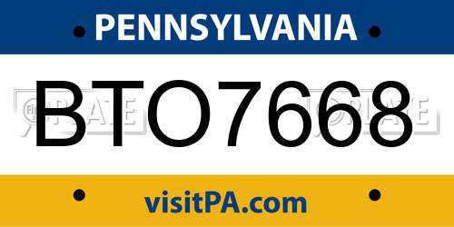 BTO7668 Pennsylvania License Plate