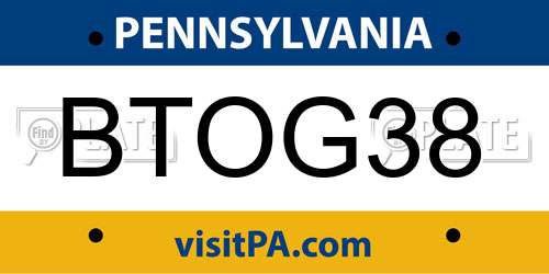 BTOG38 Pennsylvania License Plate