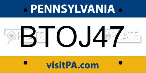 BTOJ47 Pennsylvania License Plate