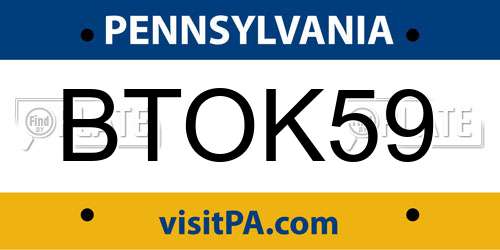BTOK59 Pennsylvania License Plate