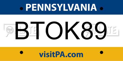 BTOK89 Pennsylvania License Plate