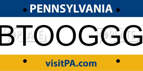 BTOOGGG Pennsylvania License Plate