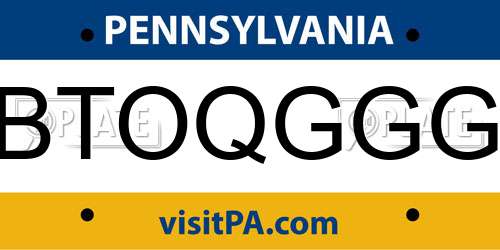 BTOQGGG Pennsylvania License Plate
