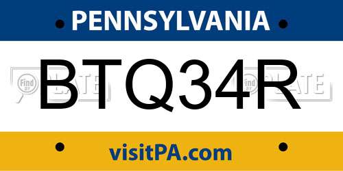 BTQ34R Pennsylvania License Plate