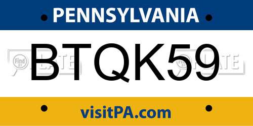 BTQK59 Pennsylvania License Plate