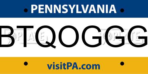BTQOGGG Pennsylvania License Plate