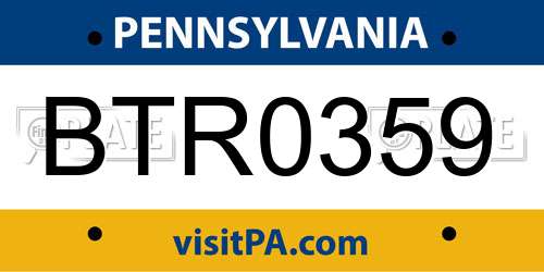 BTR0359 Pennsylvania License Plate
