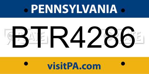 BTR4286 Pennsylvania License Plate