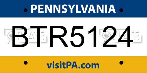 BTR5124 Pennsylvania License Plate