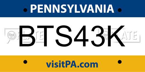 BTS43K Pennsylvania License Plate