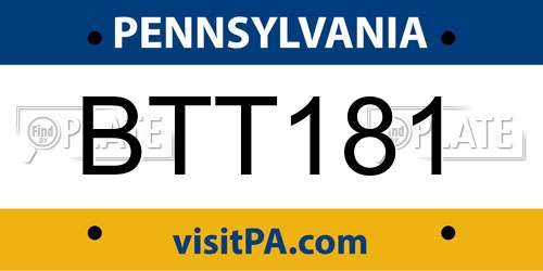 BTT181 Pennsylvania License Plate