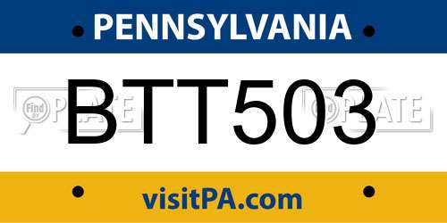 BTT503 Pennsylvania License Plate